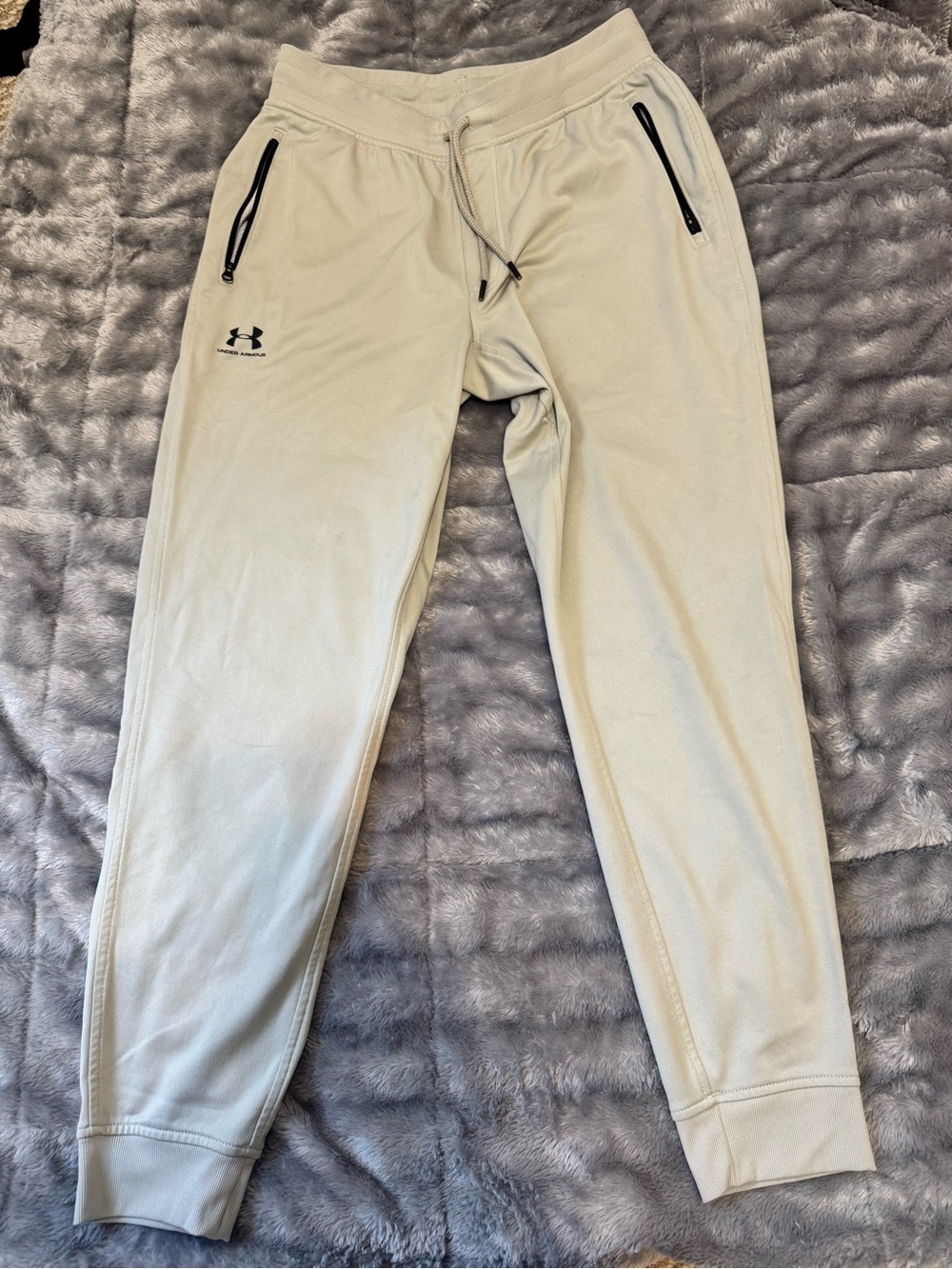 Under Armour Cream Athletic Joggers with Black Zippers